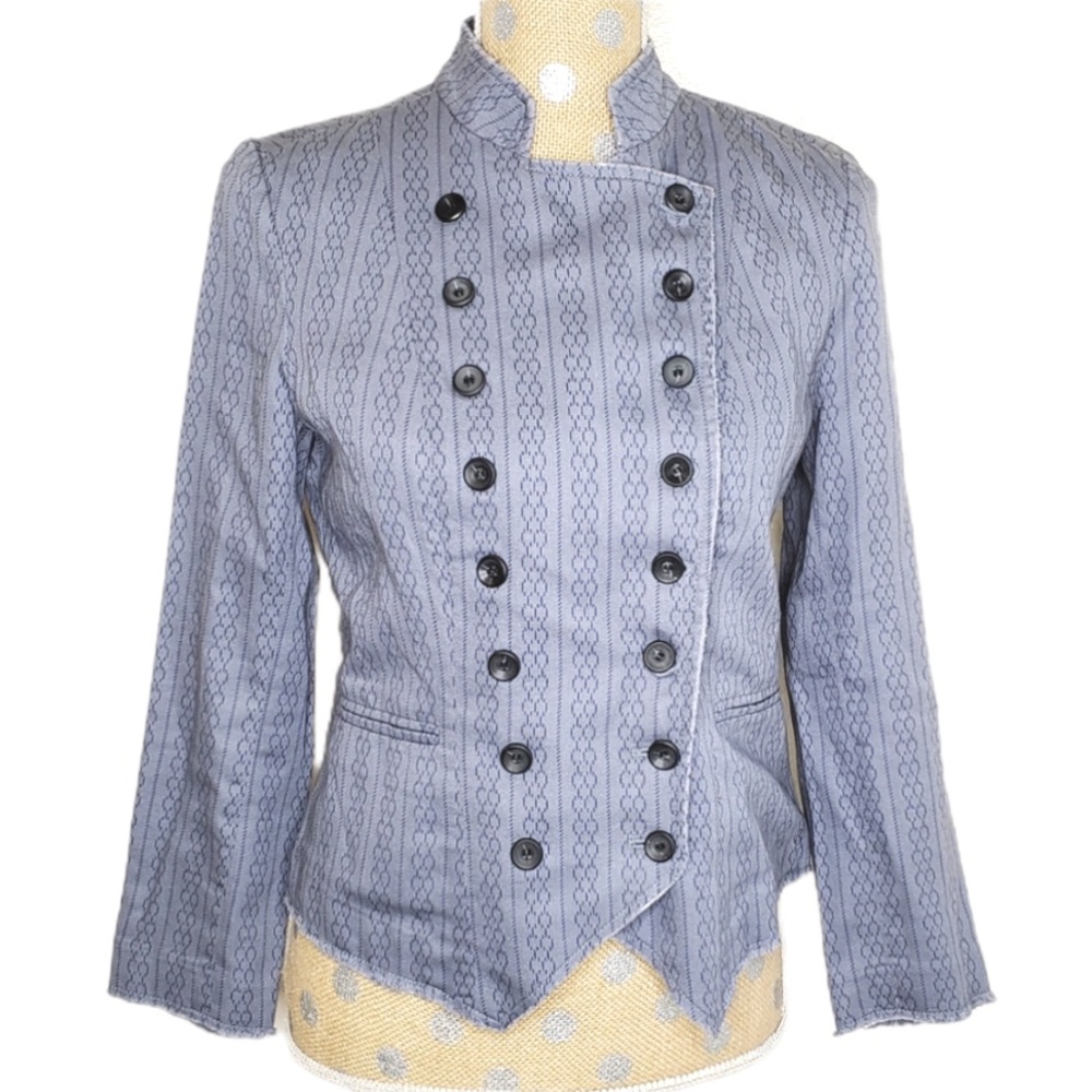 Treasure & Bond Small Fitted Button Front Blue Vertical Pattern Cotton Blazer